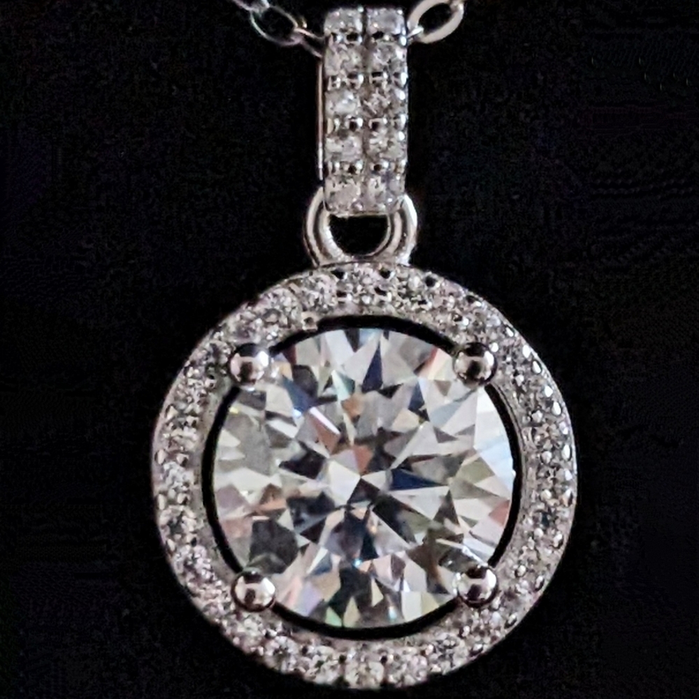 1 CT Genuine Moissanite Halo Bridal, Engagement Necklace 925 sterling silver